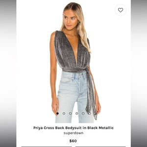 Superdown Priya Cross Back Bodysuit in Black Metallic